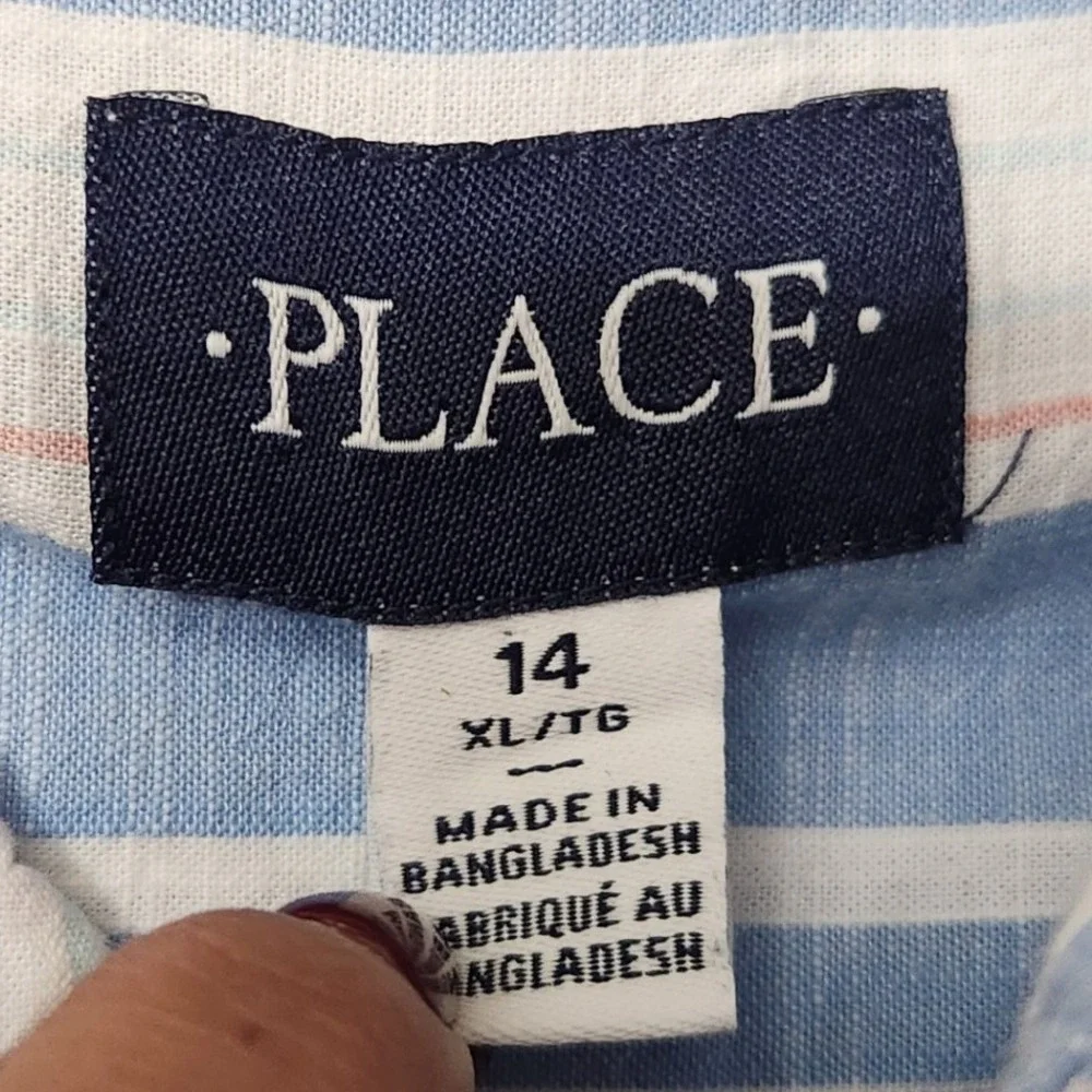 Childrens Place‎ size 14/XL striped button down shirt 100% Cotton